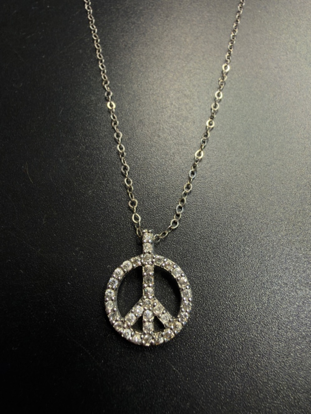 STERLING SILVER 925 CUBIC ZIRCONIA PEACE PENDANT NECKLACE 18”